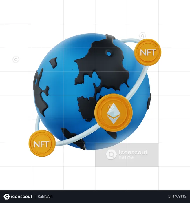 Global transaction of NFT coins  3D Illustration