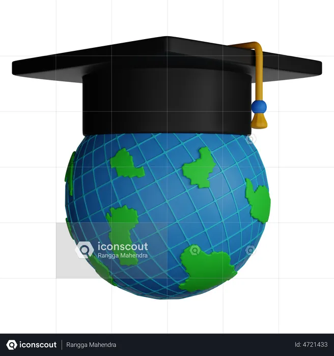 Globe And Graduation Hat  3D Illustration