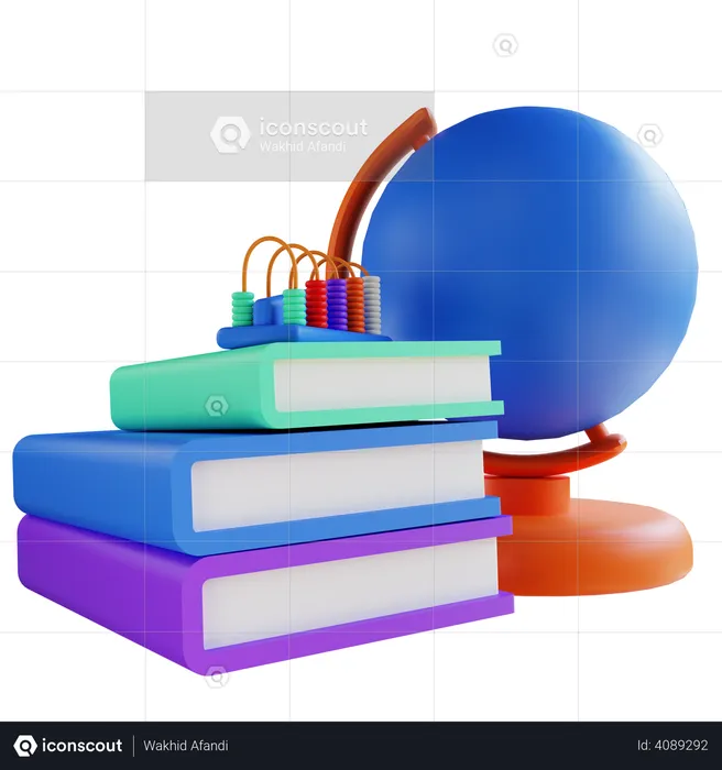 Globe book and abacus for education  3D Illustration