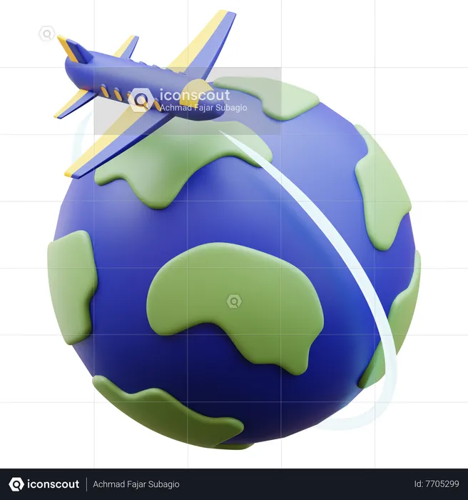 Globe with Airplane  3D Icon