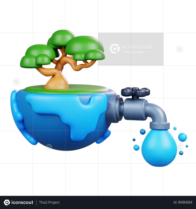 Globe With Water Faucet  3D Icon