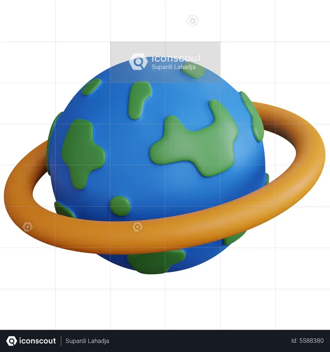 Globe With Yellow Ring  3D Icon