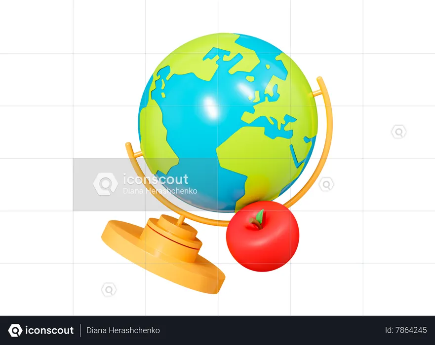 Globo escolar con manzana  3D Icon