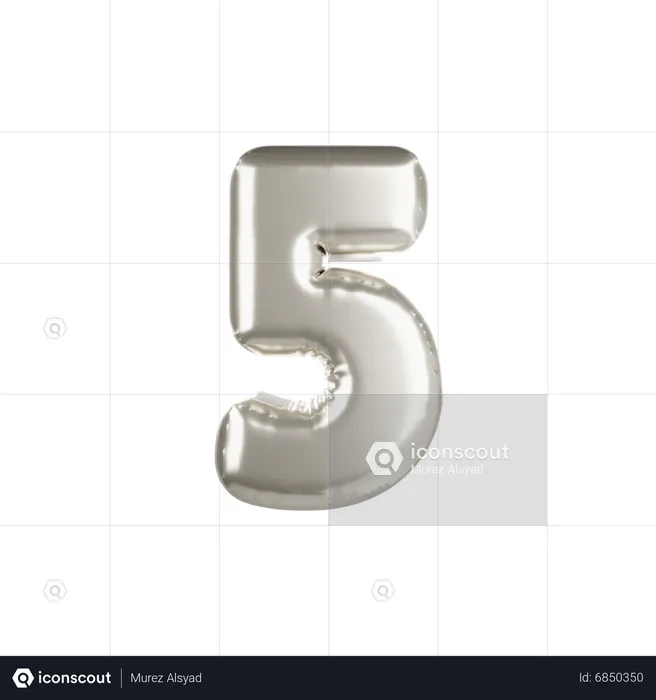 Globo metálico plateado número 5.  3D Icon