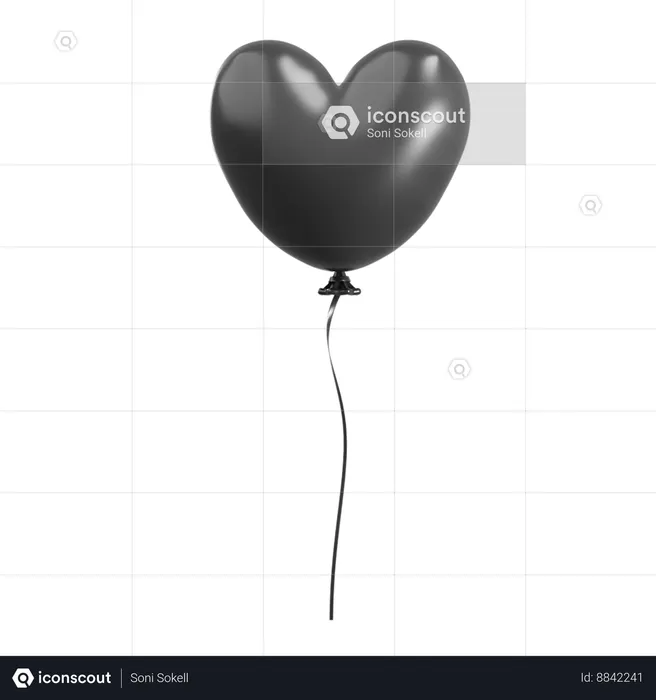 Globo Negro con Forma de Corazón  3D Icon