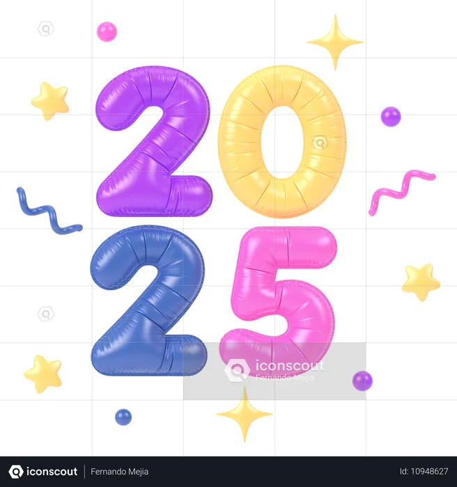 Globos de año nuevo 2025  3D Icon