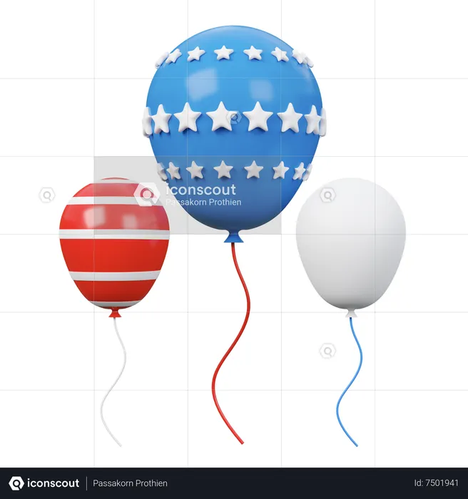 Globos de bandera de estados unidos  3D Icon