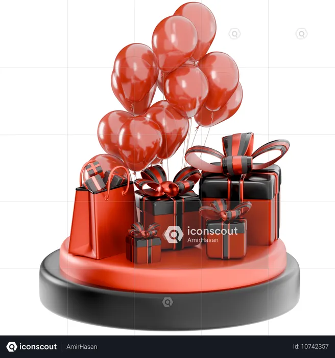 Globos y regalos del viernes negro  3D Icon