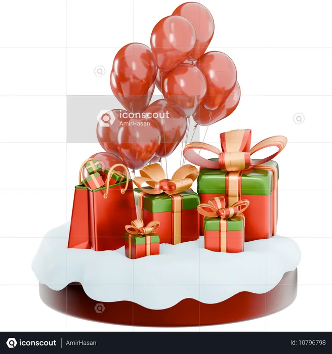 Globos y regalos navideños  3D Icon