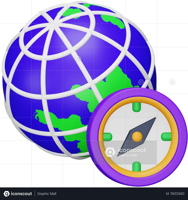 Globus Kompass  3D Icon
