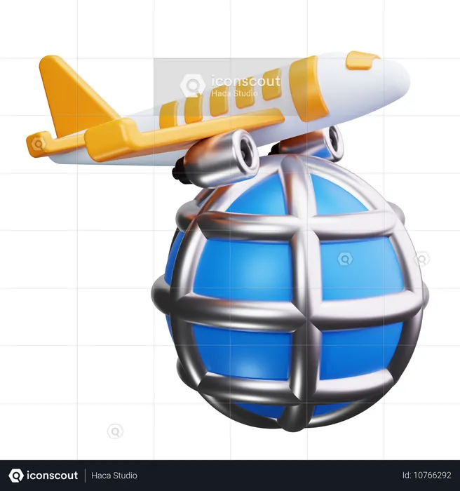 Globus mit Flugzeug  3D Icon