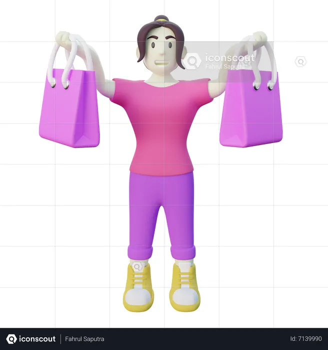Glückliche Frau mit Einkaufstasche  3D Illustration