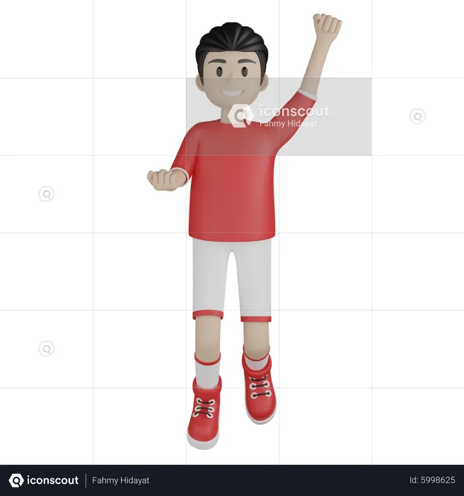 Glücklicher Junge gewinnt Fußballspiel  3D Illustration