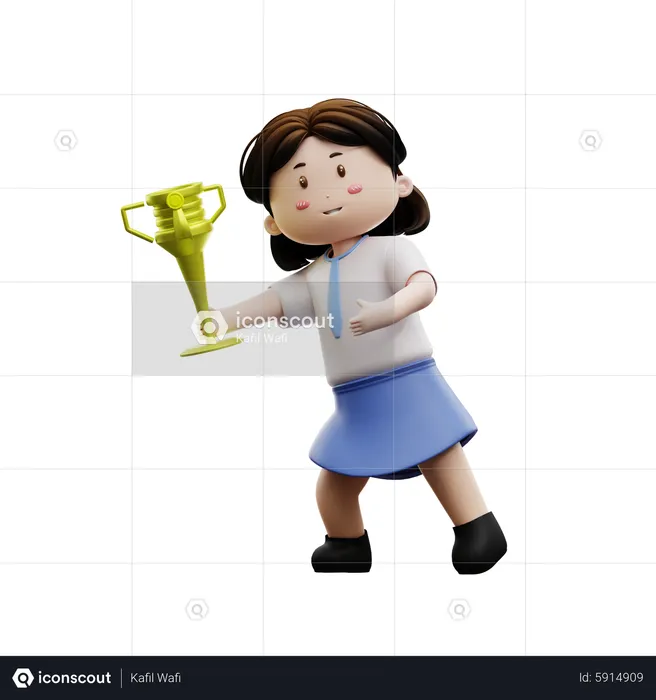 Glücklicher Student mit Trophäe  3D Illustration