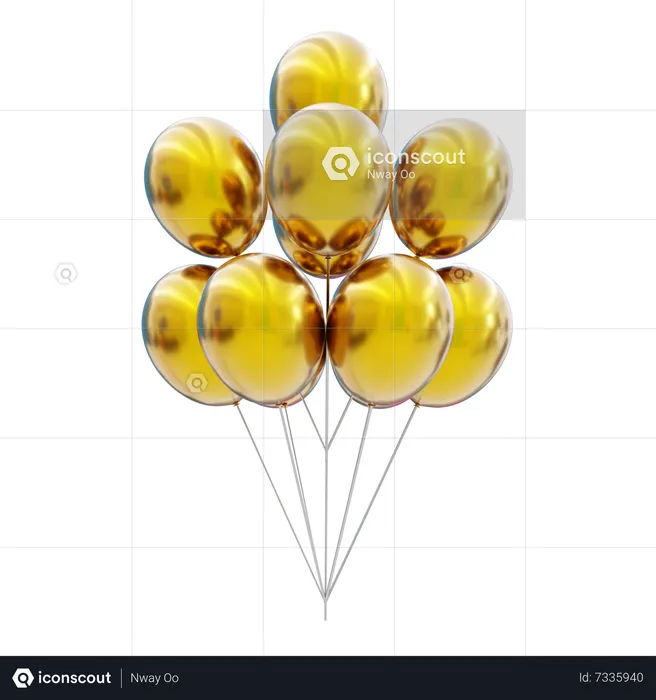 Gold balloons bunch  3D Icon