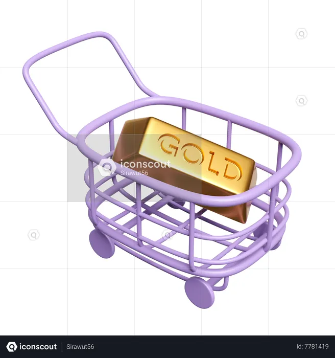 Gold bar in shopping cart  3D Illustration