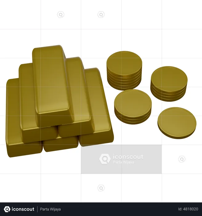 Gold Bricks And Coins  3D Icon