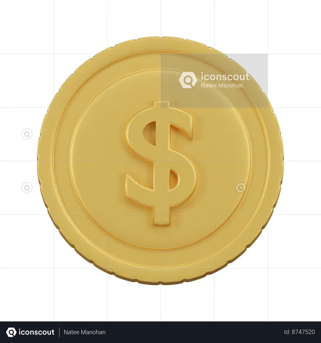 Gold Dollar Coin  3D Icon