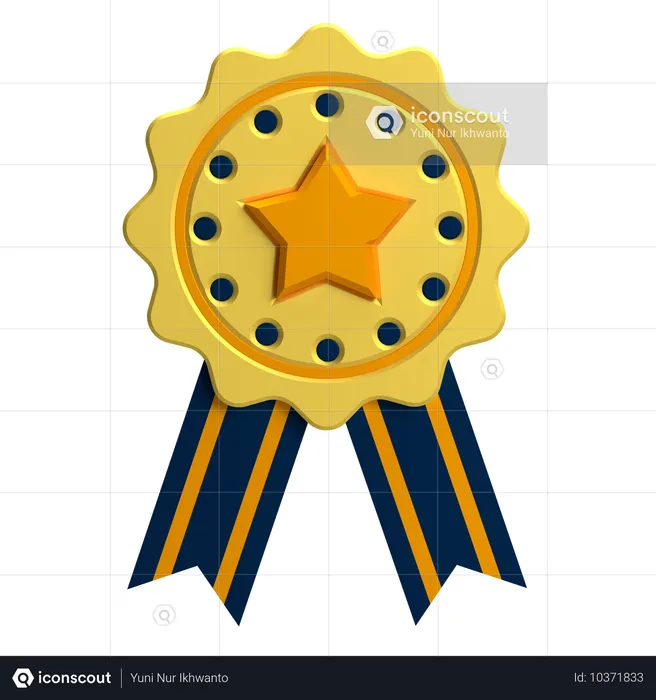 Gold Emblem Medal With Star  3D Icon