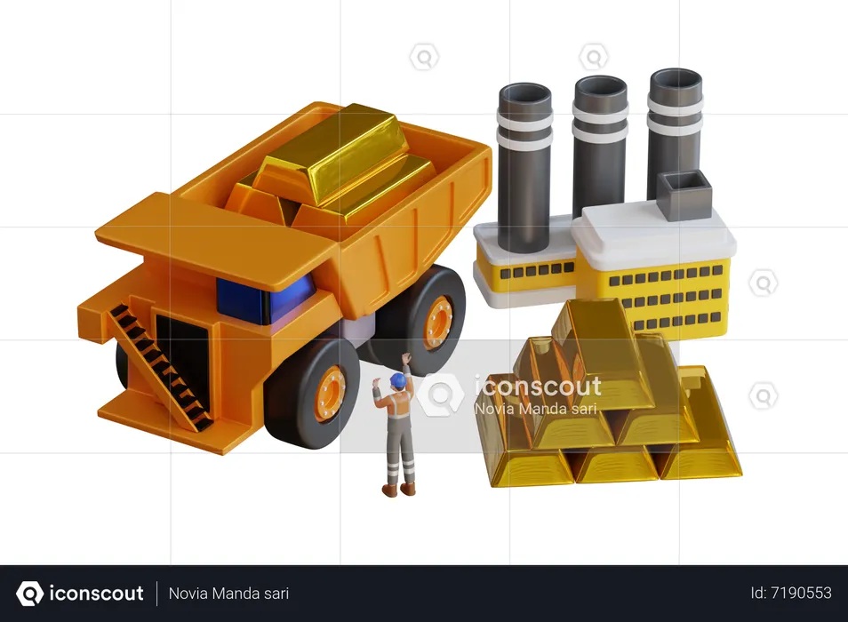 Gold Mining Industry Activity  3D Illustration