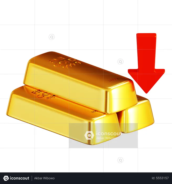 Gold Price Arrow Drops Falling Down  3D Icon