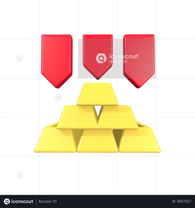 Gold Price Down  3D Icon