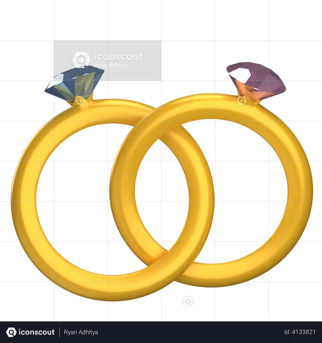 Gold Ring Couple  3D Illustration