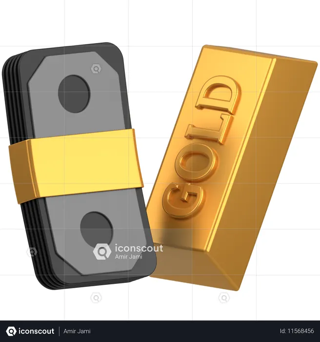 Gold with money  3D Icon