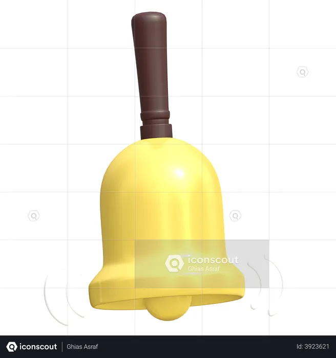 Golden bell with handle  3D Illustration