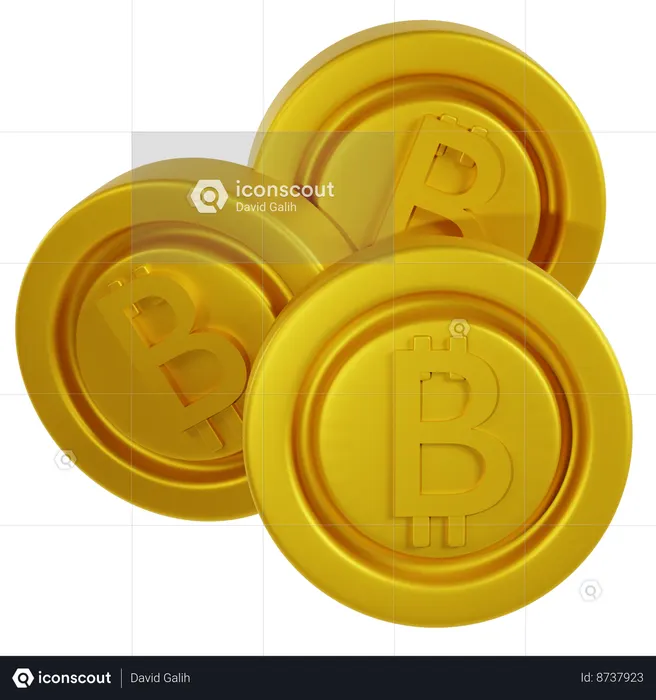 Golden Bitcoin Coins  3D Icon