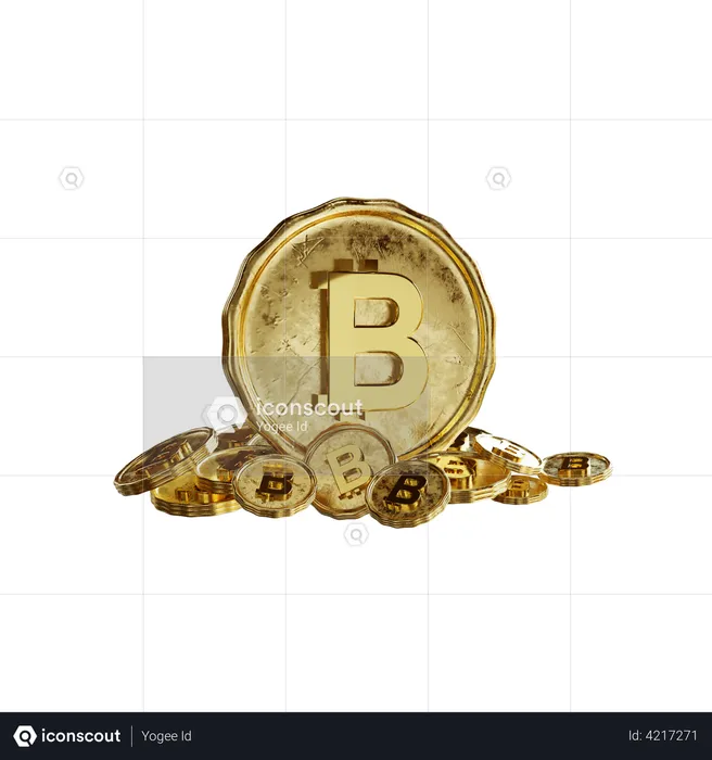 Golden bitcoins  3D Illustration