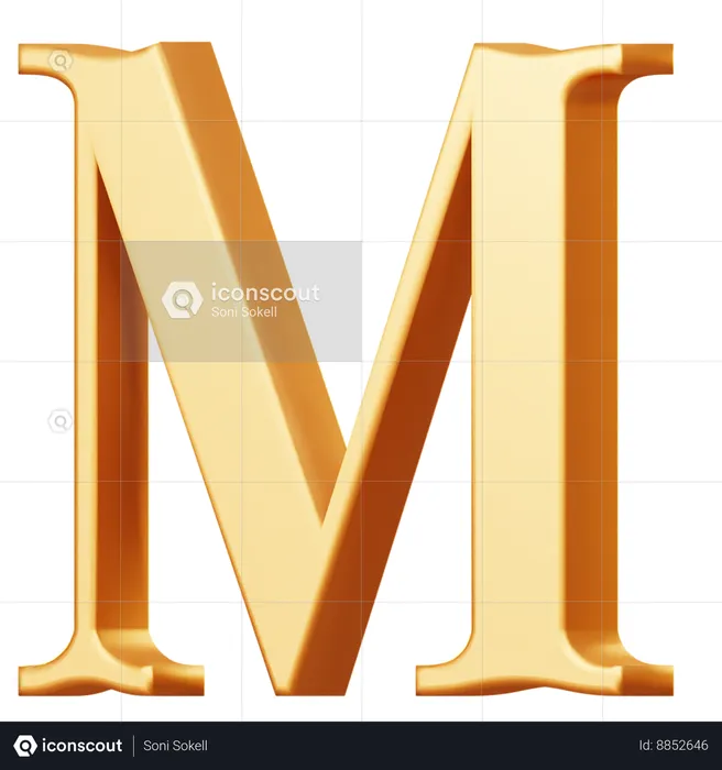 Golden Capital M Letter  3D Icon