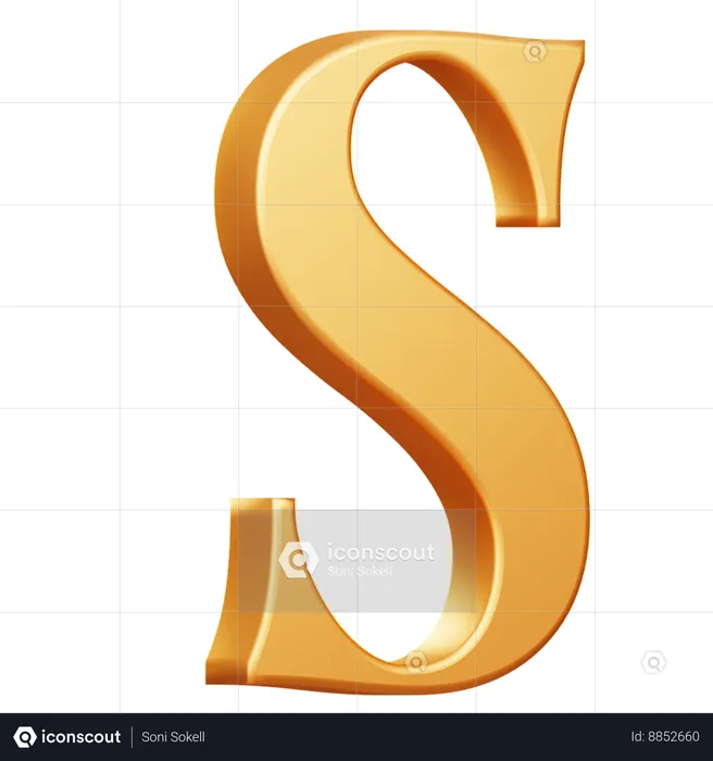 Golden Capital S Letter  3D Icon