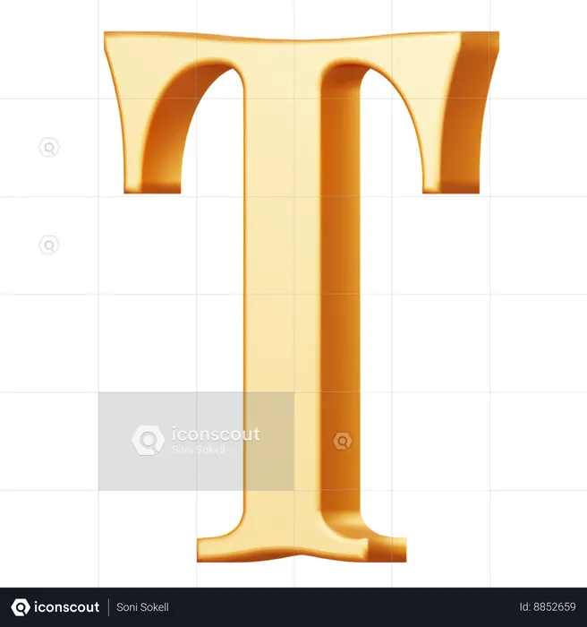Golden Capital T Letter  3D Icon