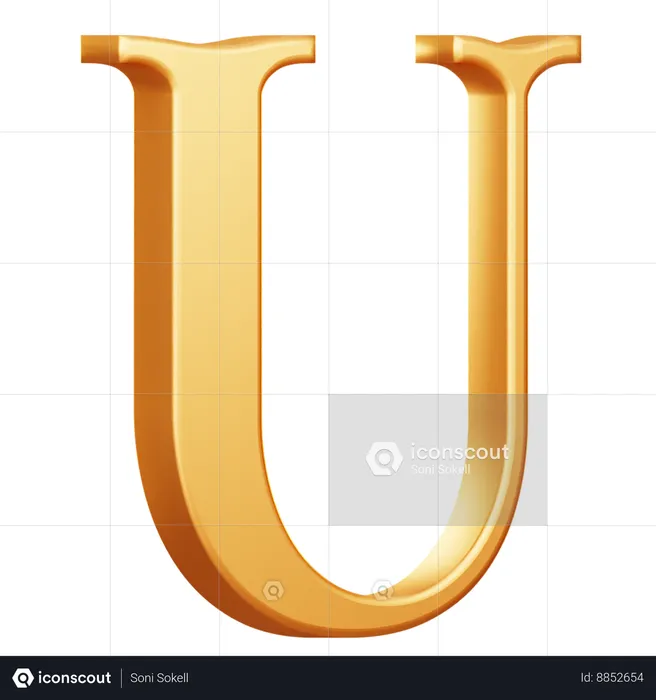 Golden Capital U Letter  3D Icon