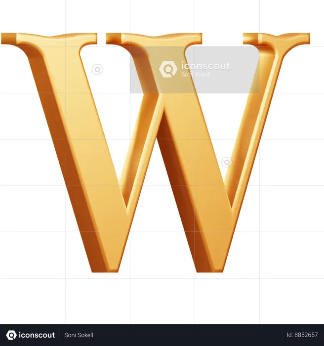 Golden Capital W Letter  3D Icon