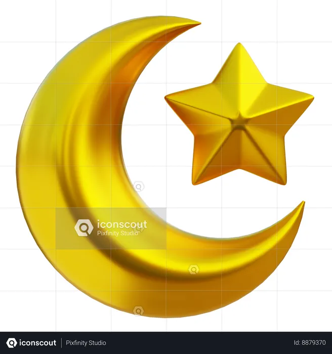 Golden Crescent Moon and Star  3D Icon