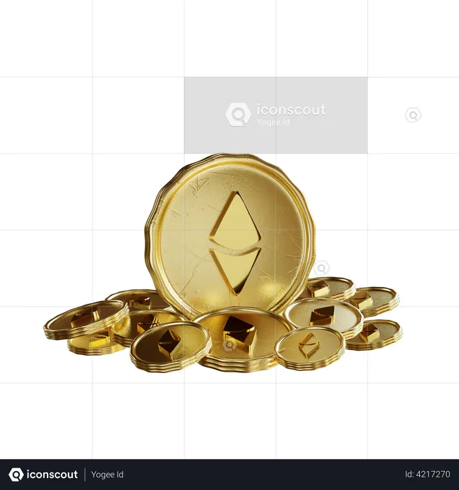 Golden Ethereum coins  3D Illustration