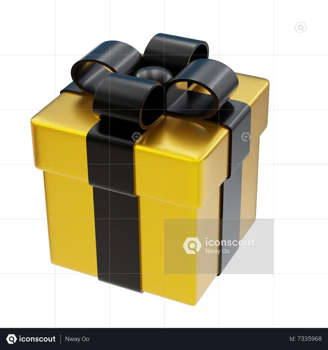 Golden Gift Box With Black Ribbon  3D Icon