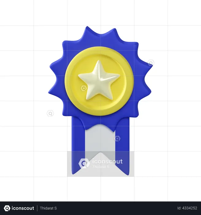 Golden medal with blue ribbon  3D Illustration