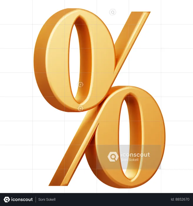 Golden Percentage Symbol  3D Icon