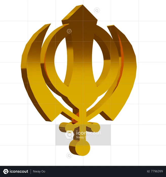 Golden Sikhism Symbol  3D Icon