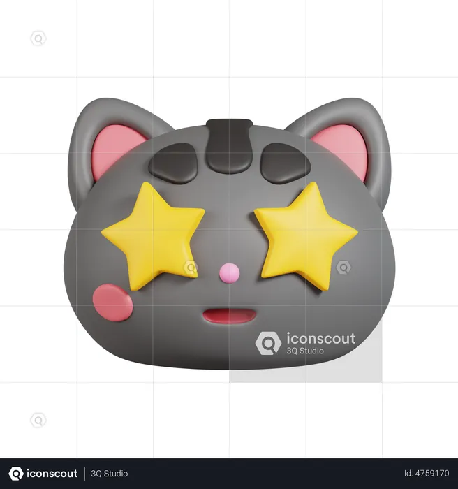Golden Stars For Eyes Excited Cat Emoji 3D Emoji