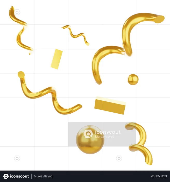 Golden Tiny Confetti And Streamer Ribbon  3D Icon