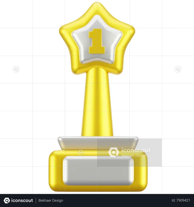 Golden Trophy With Number One  3D Icon