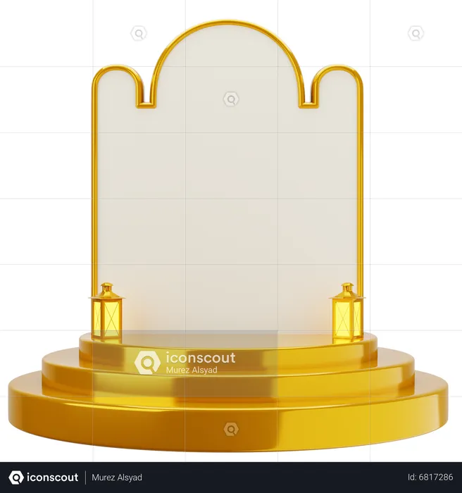 Golden White Elegant Mosque Podium  3D Illustration