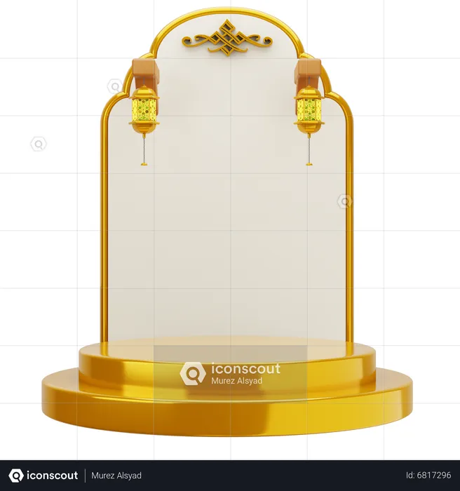 Golden White Elegant Mosque Podium  3D Illustration