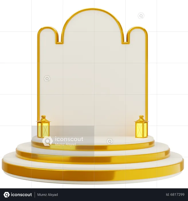 Golden White Elegant Mosque Podium  3D Illustration