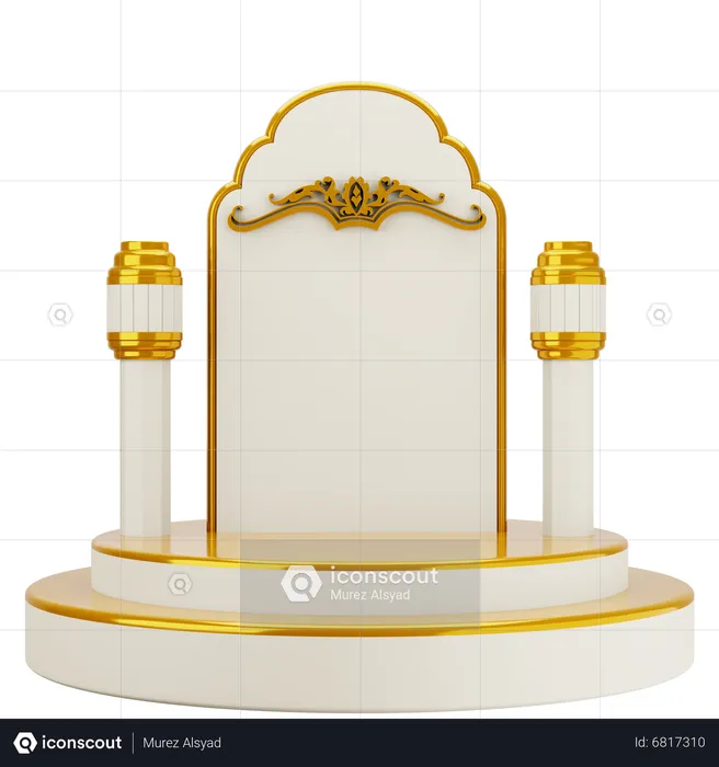 Golden White Elegant Mosque Podium  3D Illustration