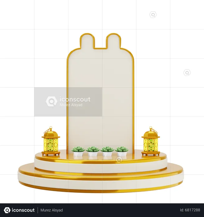 Golden White Elegant Mosque Podium  3D Illustration